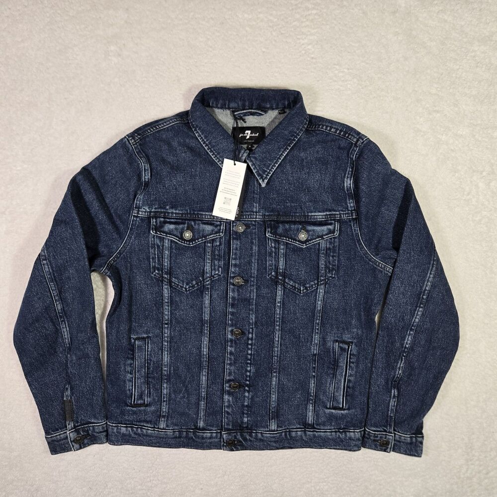 7 for all Mankind Mens Small Denim Trucker Perfect Jacket Dark Flash Blue S